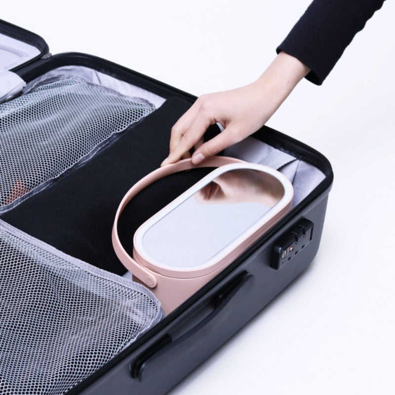 Portable Makeup Organizer Case with Touch LED Light Mirror