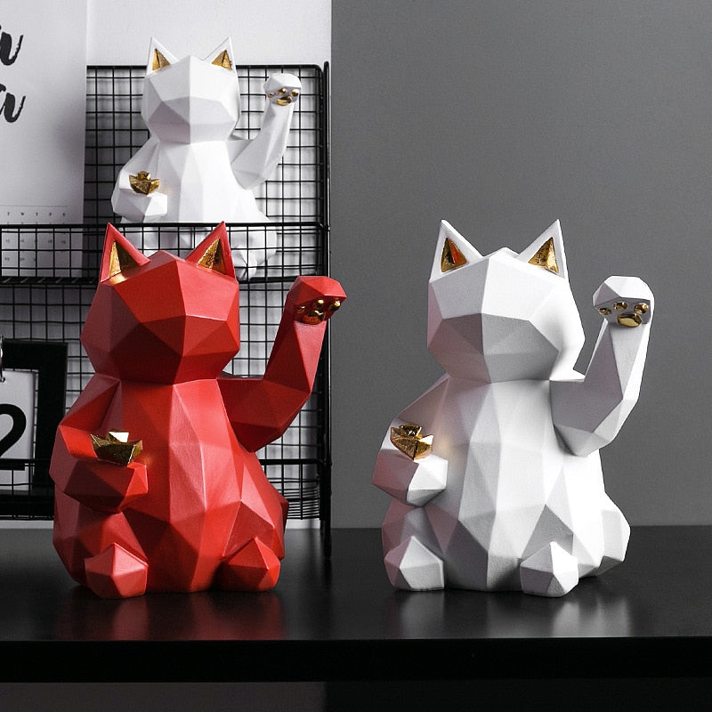 Geometric Cat Statue Animal Figurine