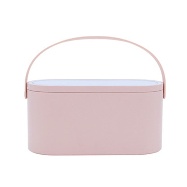 Portable Makeup Organizer Case with Touch LED Light Mirror